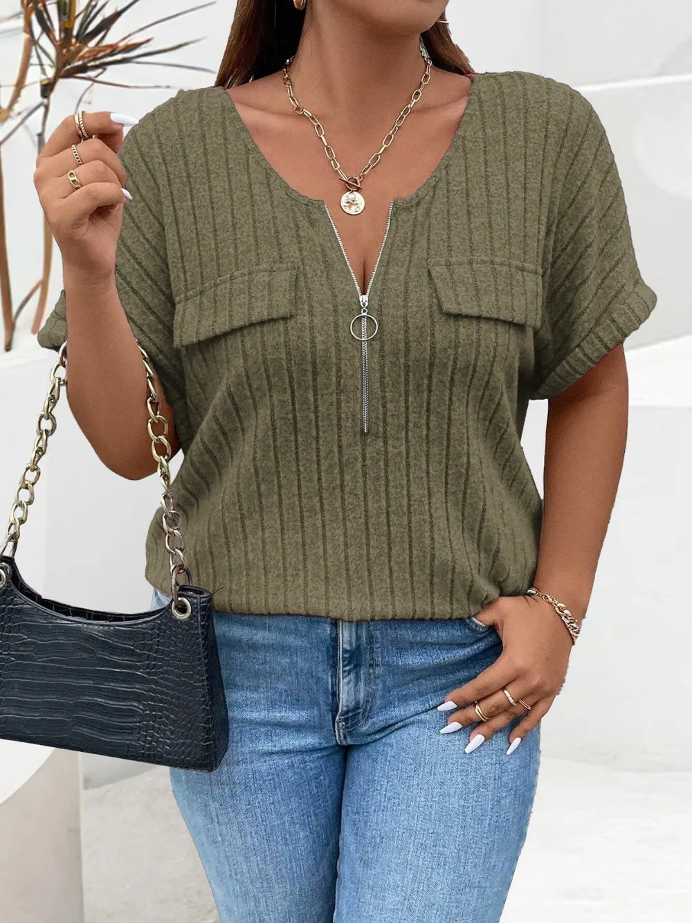 Half Zip Short Sleeve T-Shirt