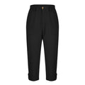 Womens Solid-color Buttoned Roll-up Capri Pants