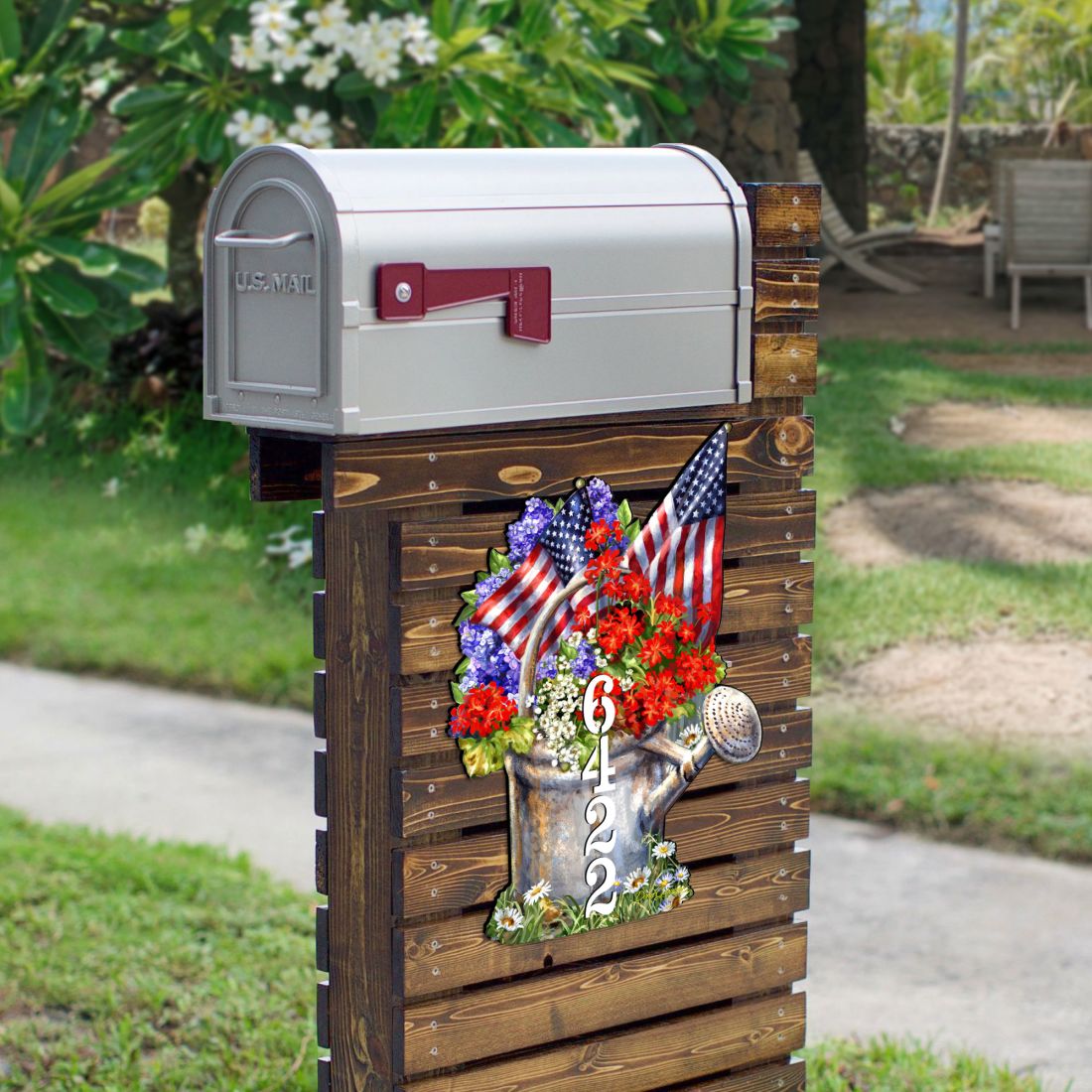 American Flag Summer Bouquet Personalized House Number by Gelsinger - American Patriotic Decor - Address Sign - MA8461040-1711