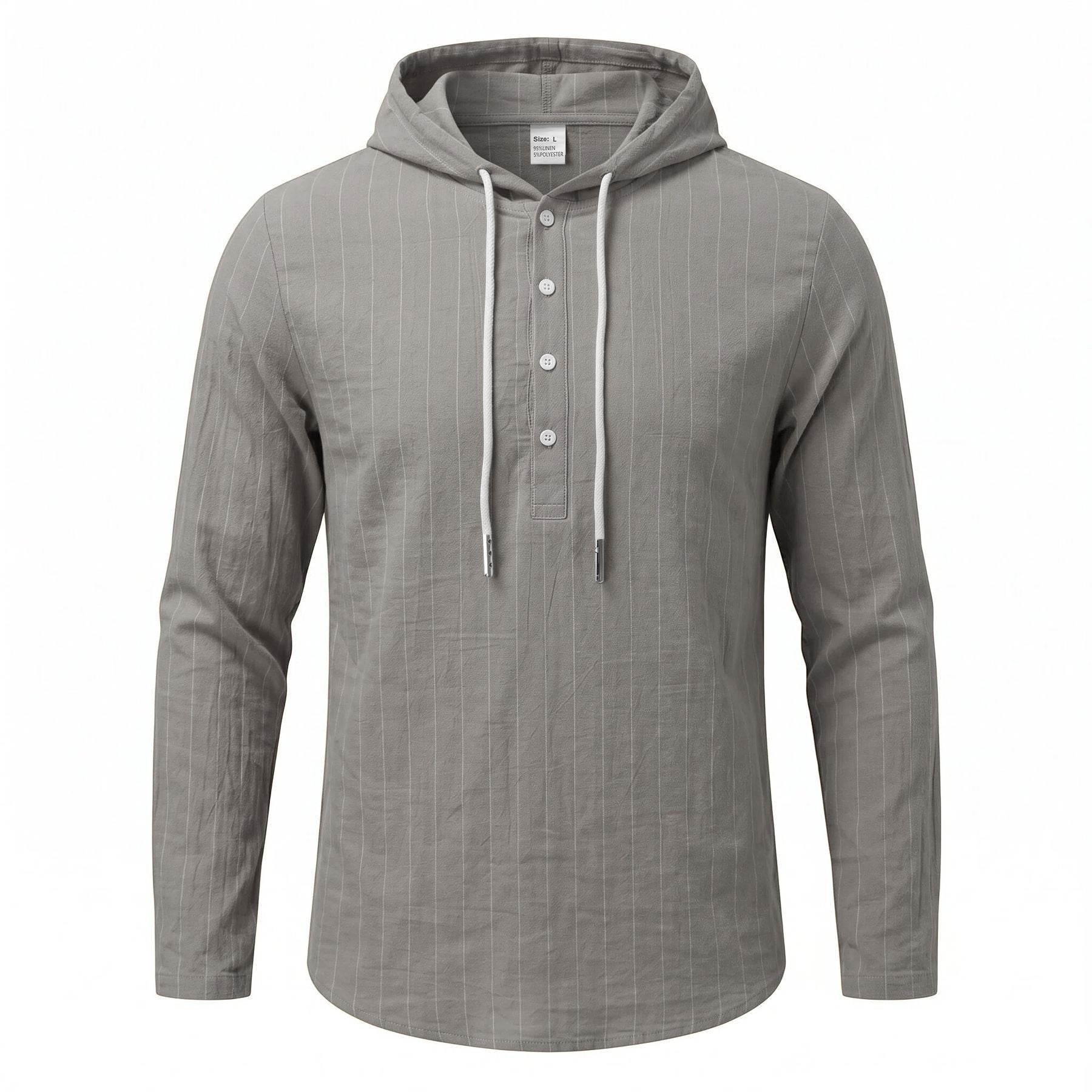 Casual Mens Loose-fit Vertical-striped Hooded Long-sleeve Shirt