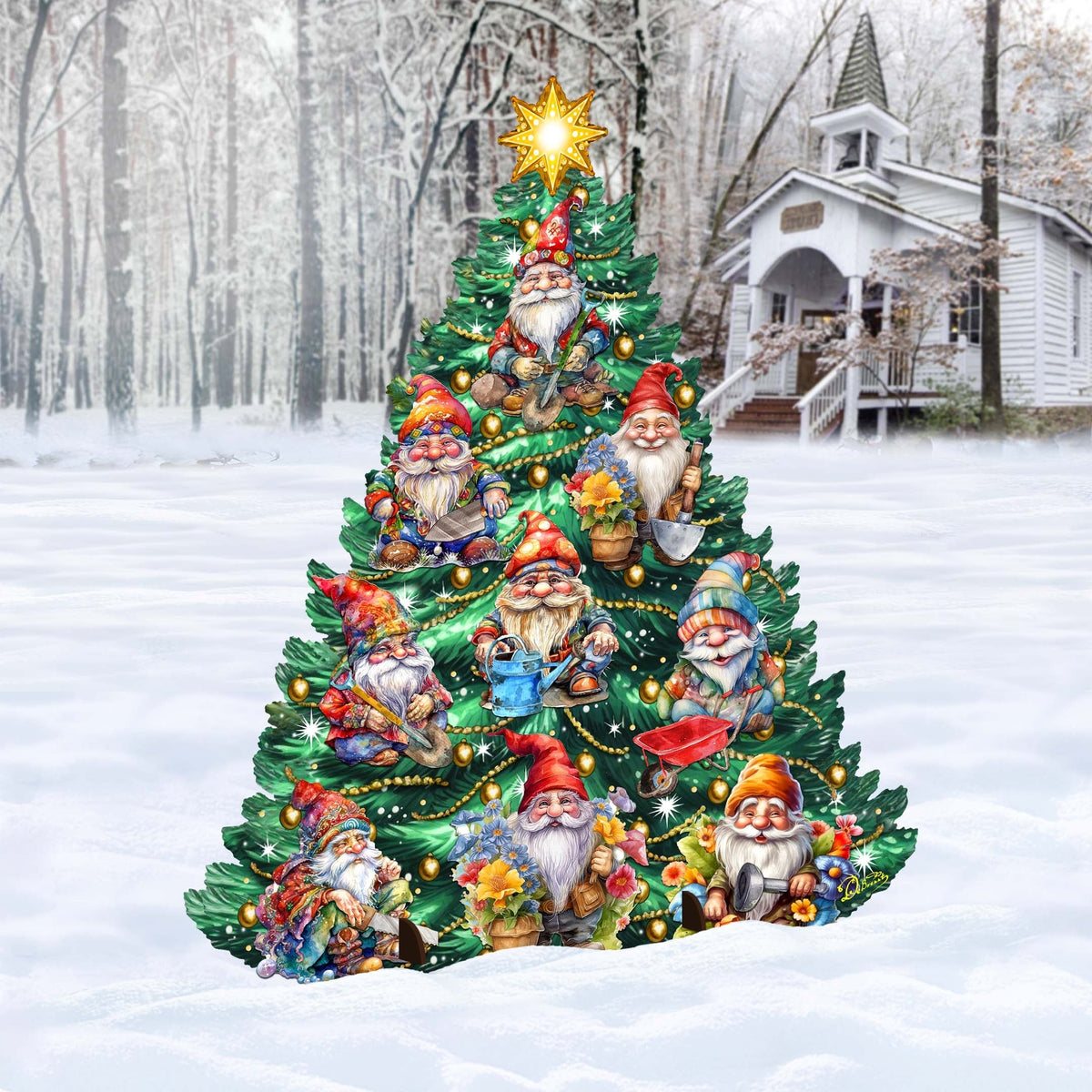 Gnomes-Themed Christmas Tree Outdoor Indoor Decor Wooden Christmas Decoration by G. Debrekht Christmas Decor - 8191512F