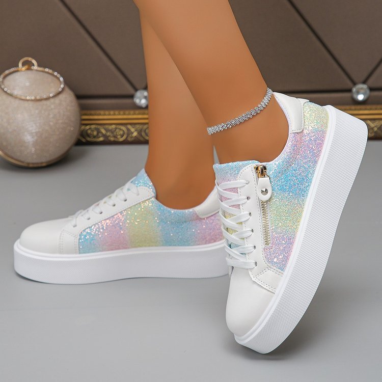 Women's Sequin Lace-Up Sneakers – Glitter Casual Sport Shoes