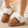 Women's Cross-Border Platform Snow Boots, Furry Trim Closed-Toe Thickened Cotton Slippers, Fleece Warm Indoor Home & Outdoor Wearable Cotton Shoes