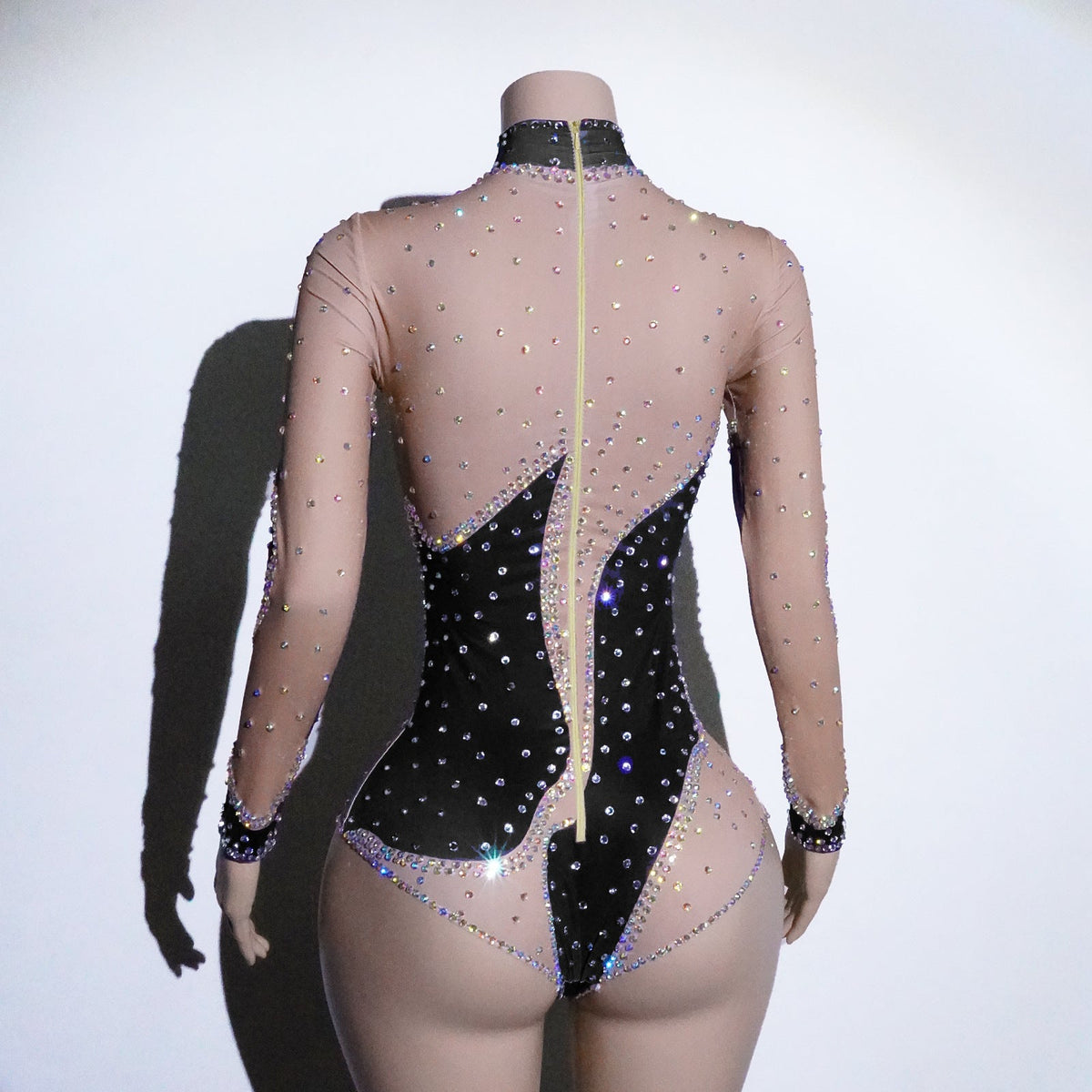 Womens Rhinestone Mesh Patchwork Jumpsuit