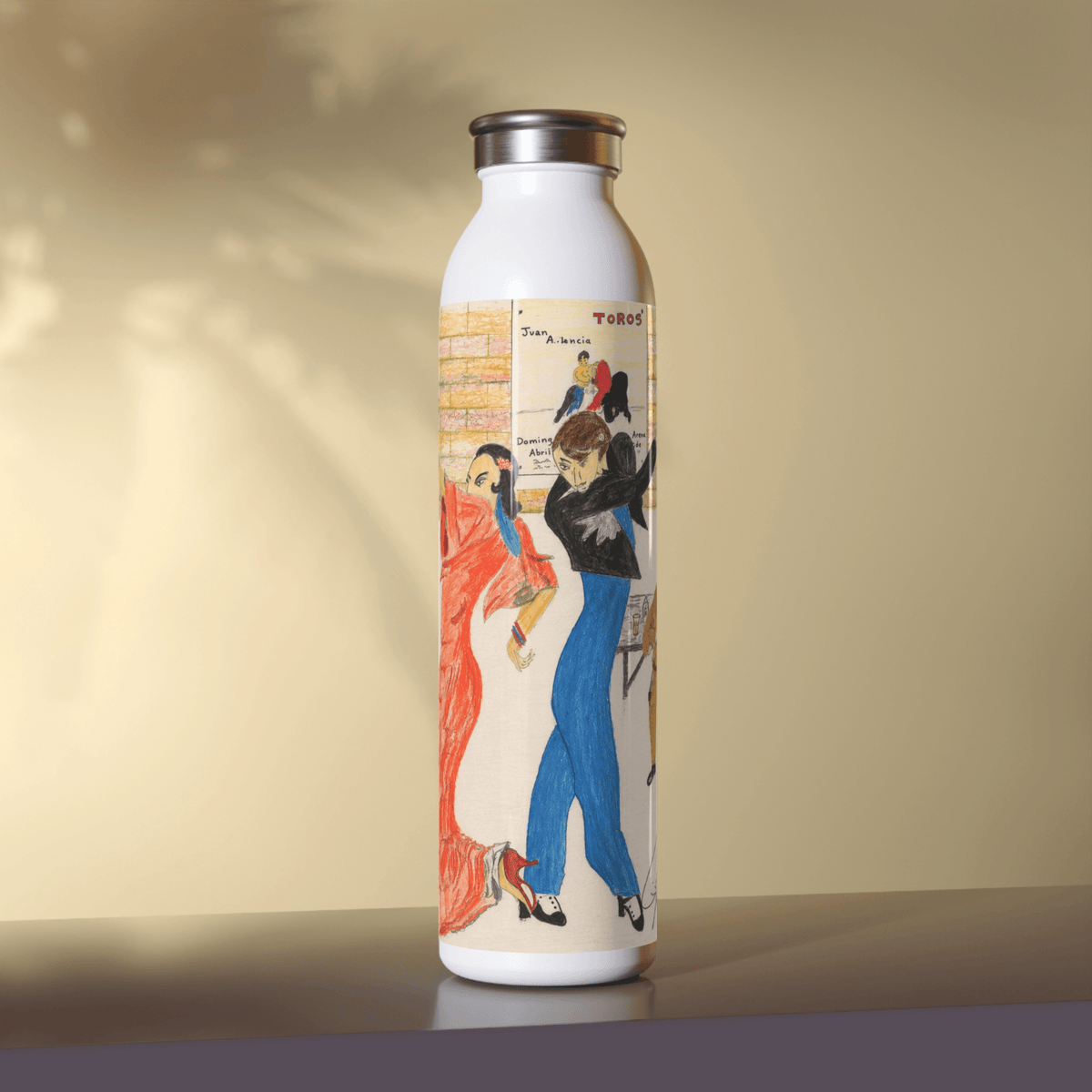 PimsArt Spanish Flamenco Dance Water Bottle From Original Drawing