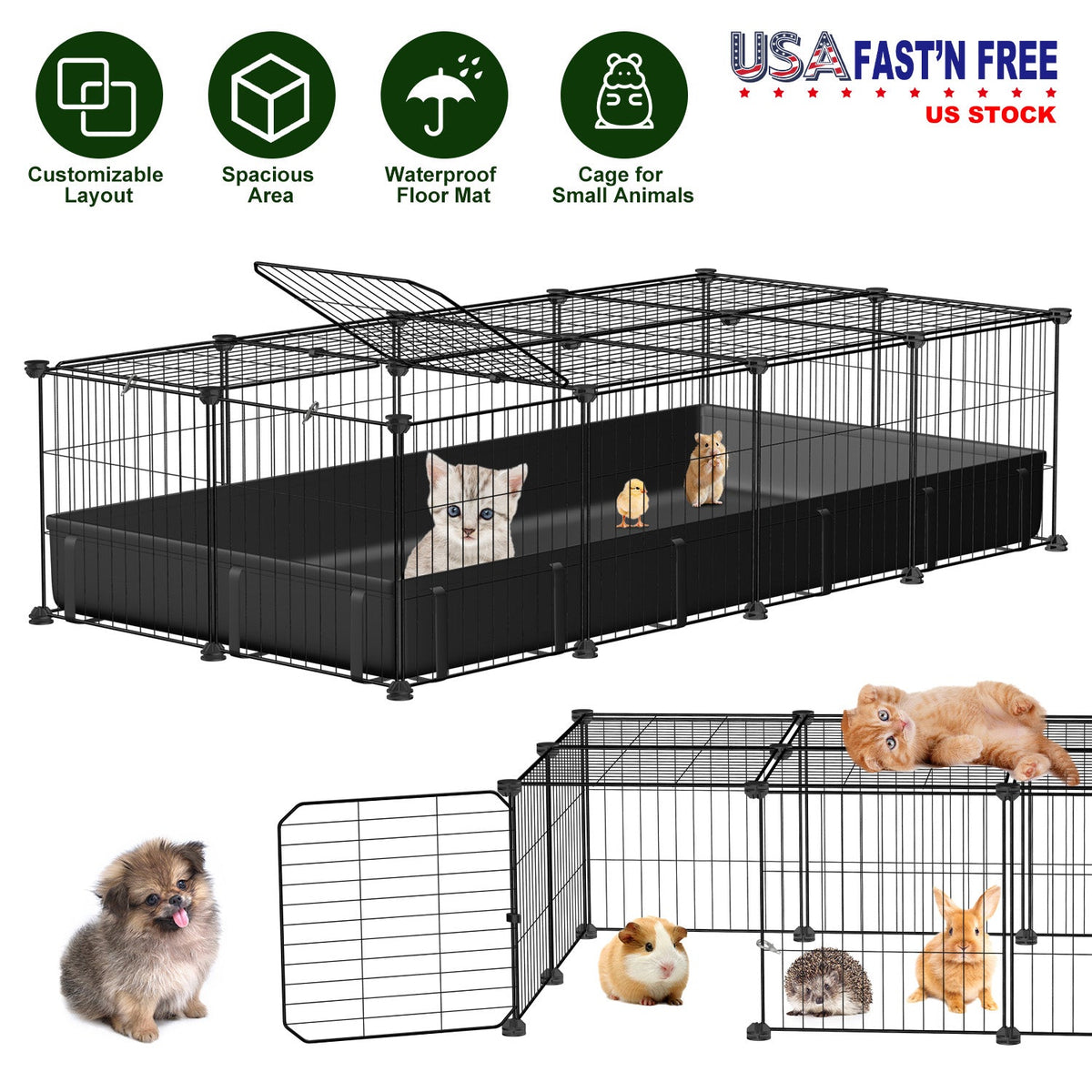 Guinea Pig Cage 47x24x12" with 20 Panels & Waterproof Mat
