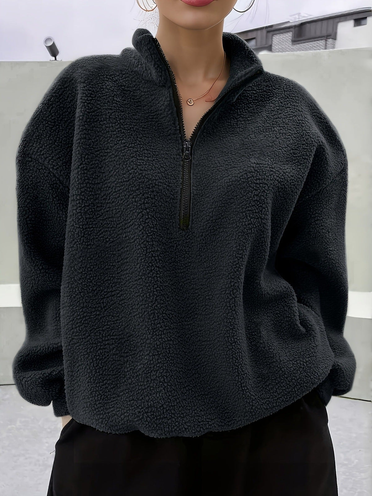2025 Winter New European And American Cross-Border Amazon Long-Sleeved Casual Simple Pure Color Sweatshirt