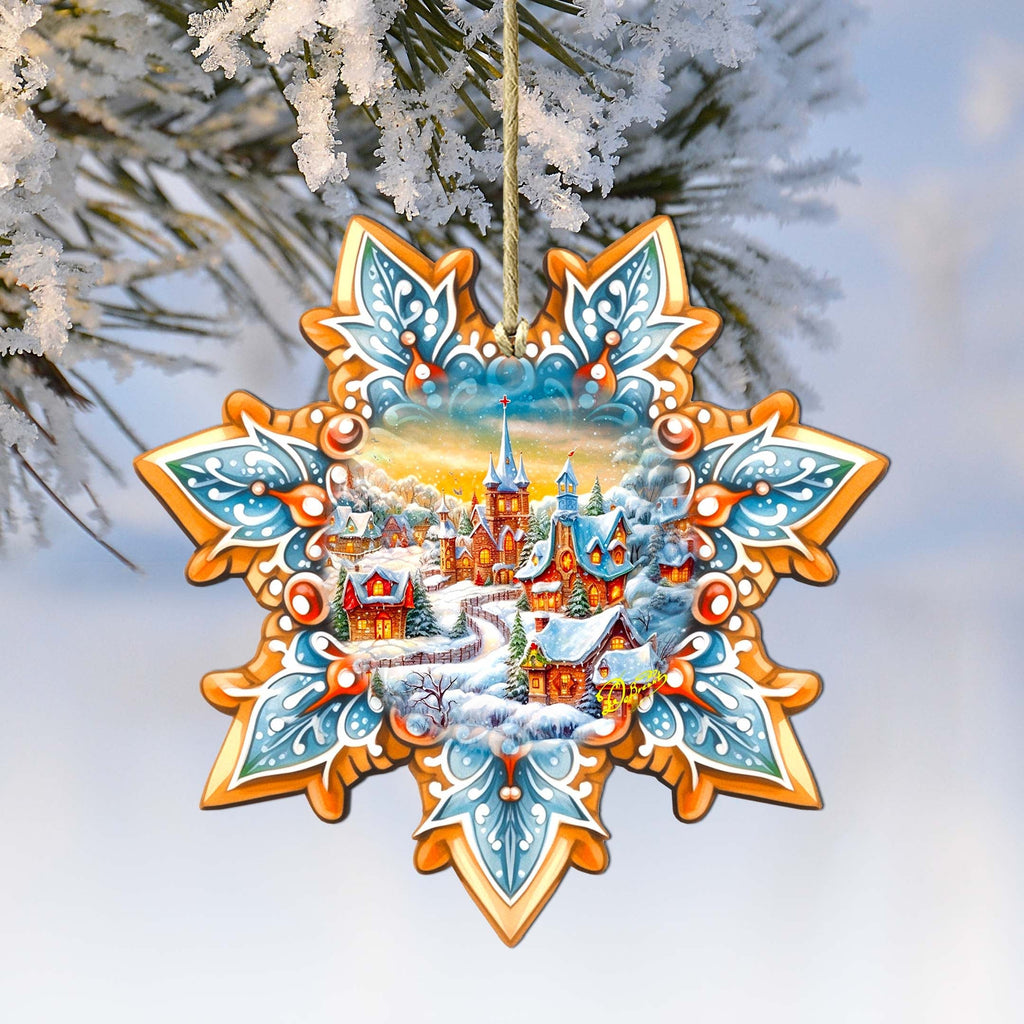 Christmas Night Snowflake Large Wooden Ornament by G. Debrekht - Christmas Decor - 8688416M
