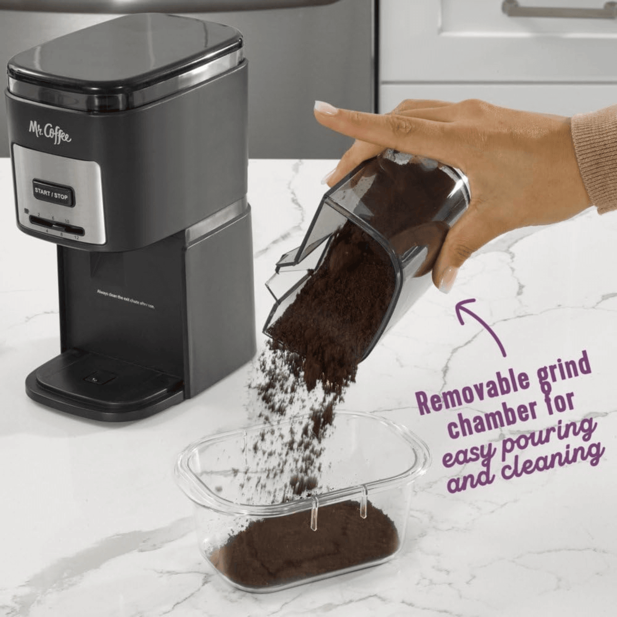 Mr. Coffee Burr Mill Large-Capacity Automatic Coffee Grinder with 12 Custom Grinders