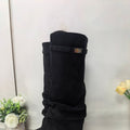 Straight Pleated Metal Buckle Middle Boots Female