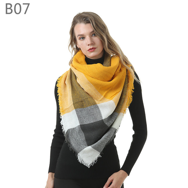 Plaid-print Versatile Neck Scarf Shawl