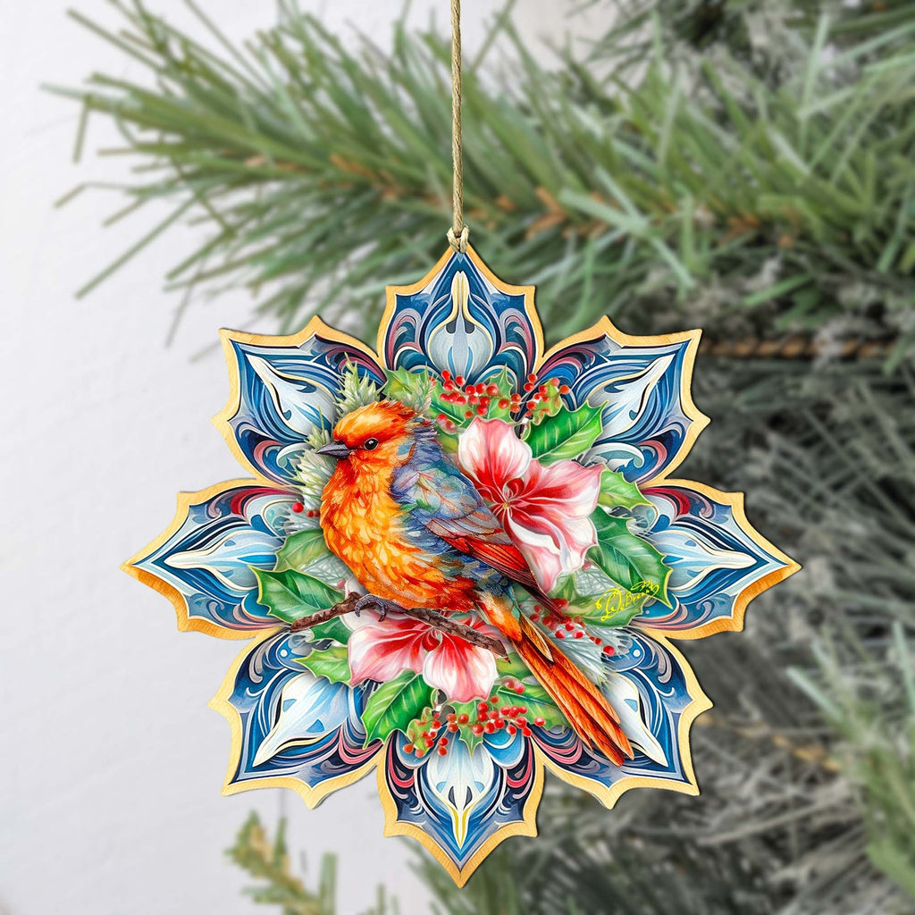 Forest Bird Snowflake Large Wooden Ornament by G. Debrekht - Nature Wildlife Decor - 8688412M