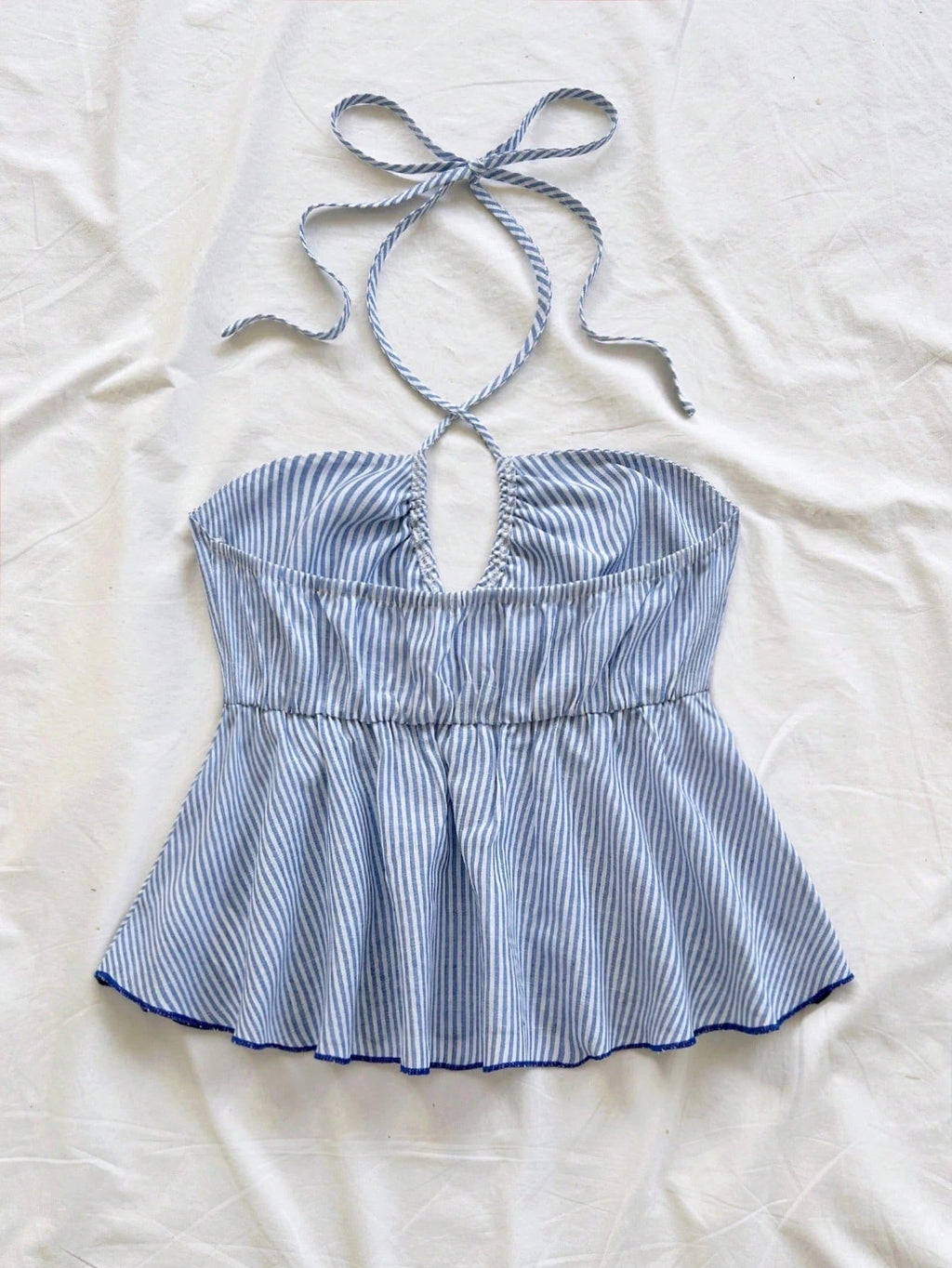 One-shoulder Strap Backless Striped Tie-top