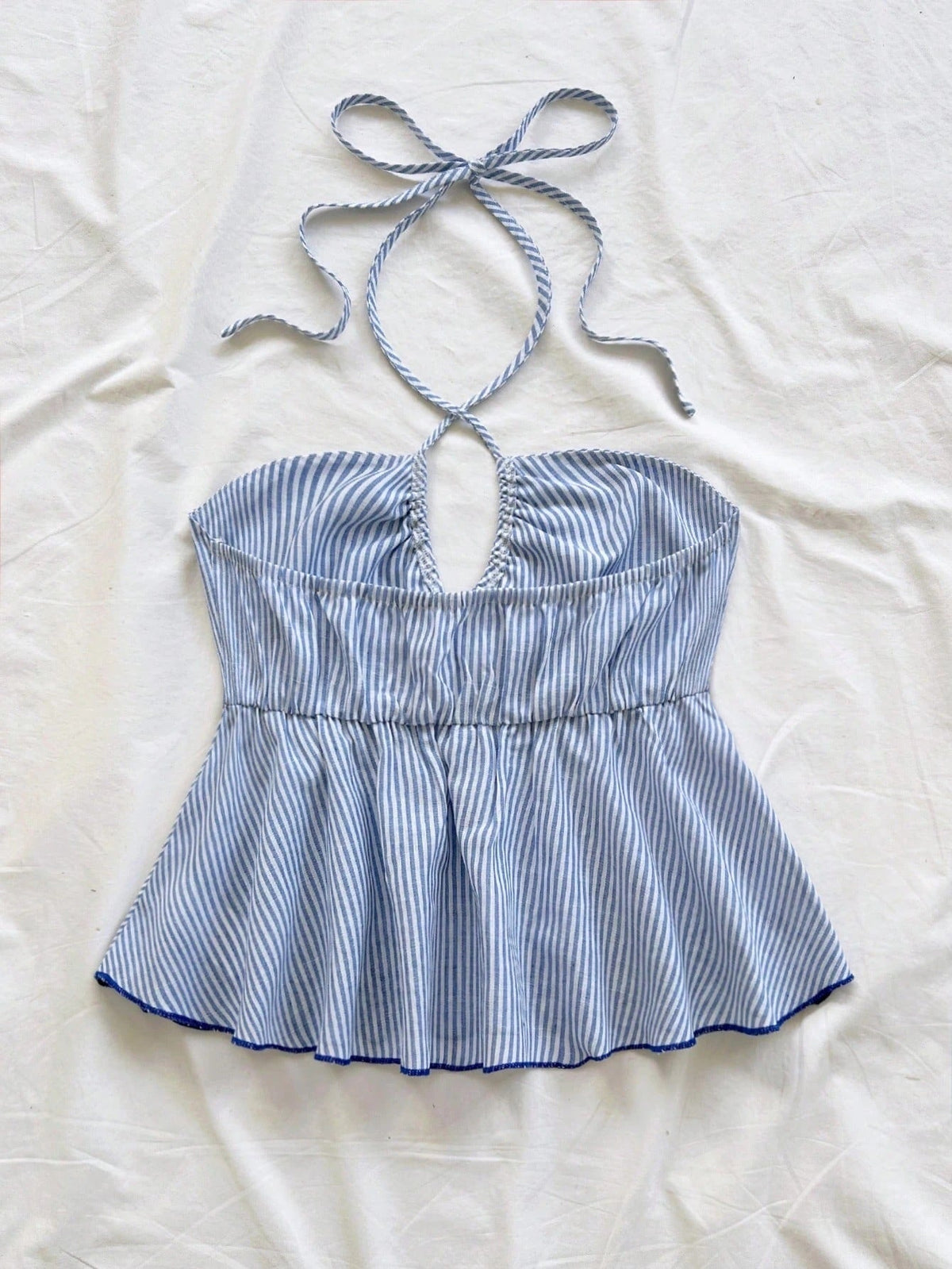 One-shoulder Strap Backless Striped Tie-top