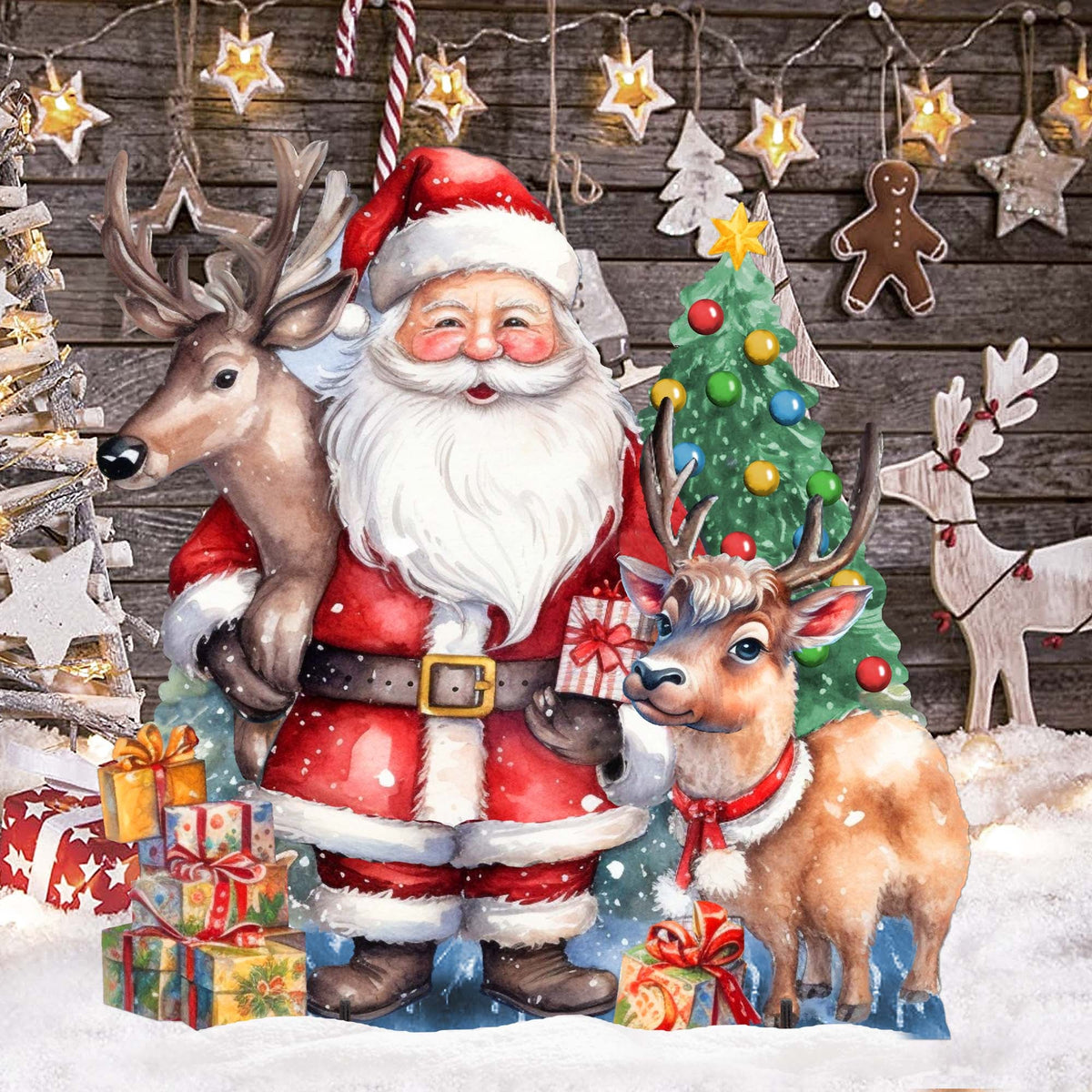 Santa with Reindeers Outdoor Decor by G. Debrekht - Christmas Santa Snowman Decor - 8611032F