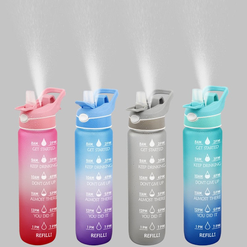 1000ml Motivational Straw Water Bottle with Spray & Time Marker