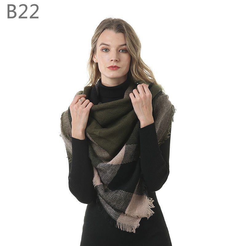 Plaid-print Versatile Neck Scarf Shawl