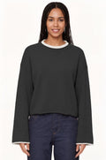 Womens Pullover Sweater Loose-Fit Round-Neck Casual Knit Top