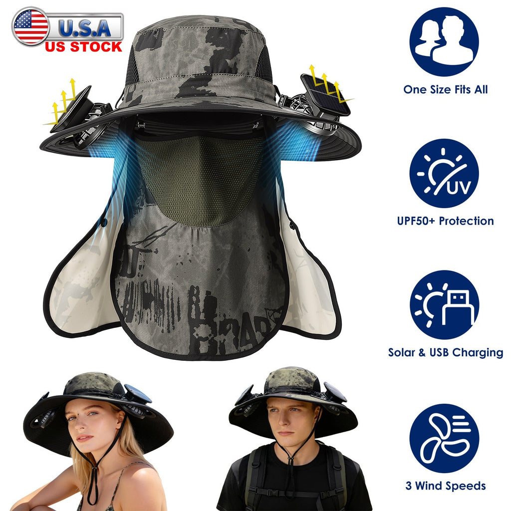 Solar Fan Hat with UPF50+ Sun Protection & Neck Flap