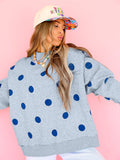 Womens Relaxed-fit Casual Polka-dot Printed Mock-neck Sweatshirt