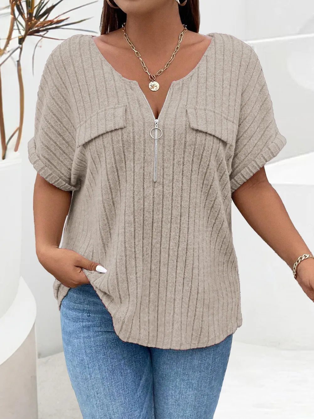 Half Zip Short Sleeve T-Shirt