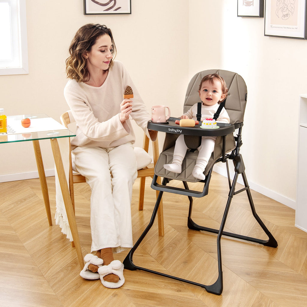 Easy Clean Compact Highchair with Removable Adjustable Tray and PU Seat Cushion
