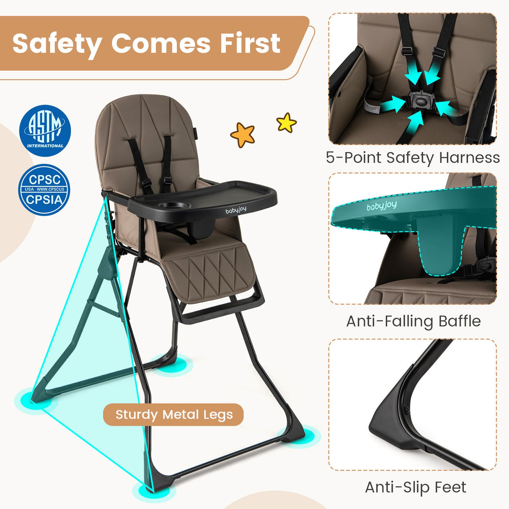 Easy Clean Compact Highchair with Removable Adjustable Tray and PU Seat Cushion