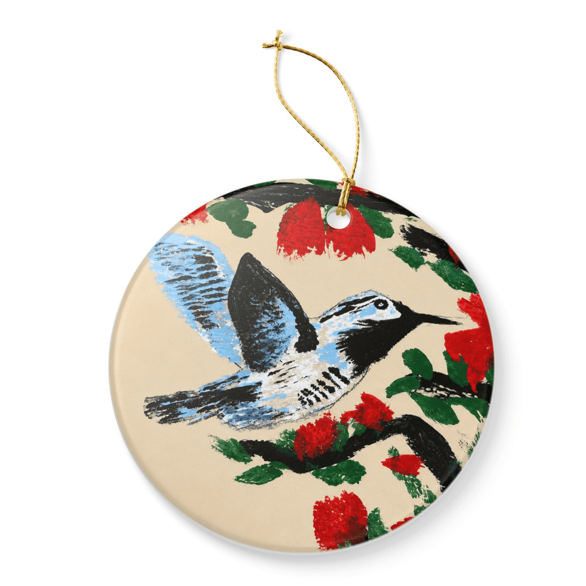 PimsArt Hummingbird Blossom Round Christmas Ornament From Original Painting