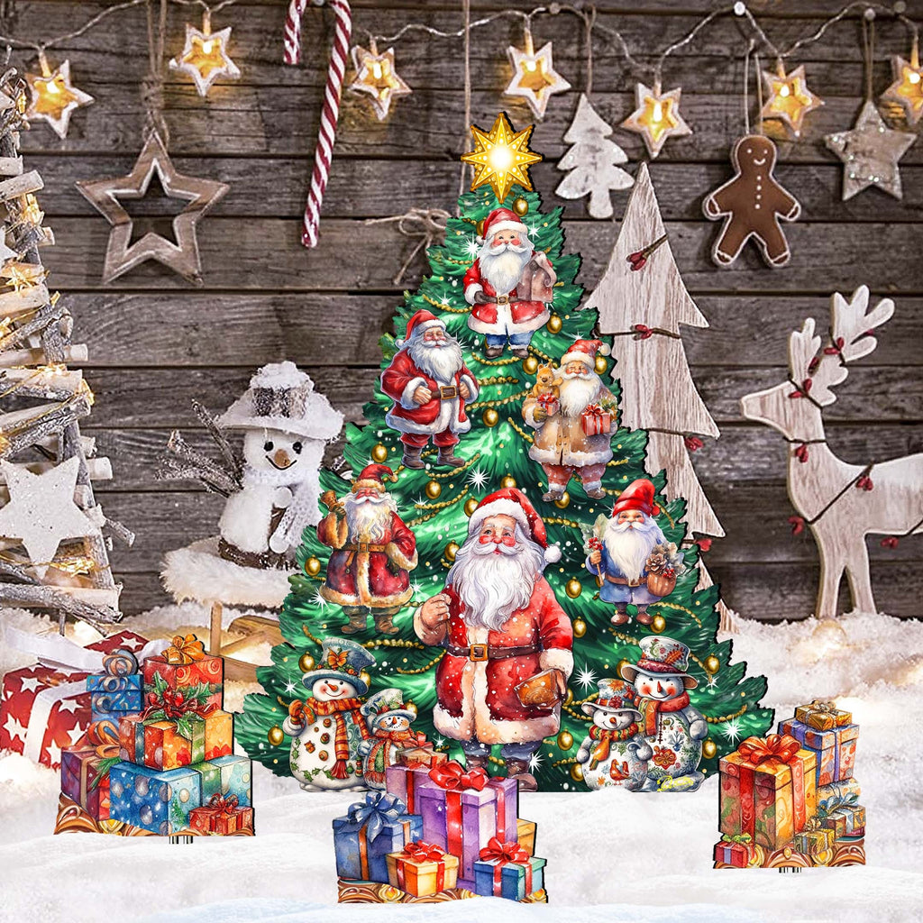 Santa Claus-Themed Christmas Tree Set Outdoor Indoor Décor Wooden Christmas Decoration by G. Debrekht Christmas Décor - 8191516F-G