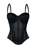 European And American Pure Color Fashionable Fishbone Bra, Waist Slimming Look Mesh Camisole With Breast Pads, Fishbone Top For Outer Wear