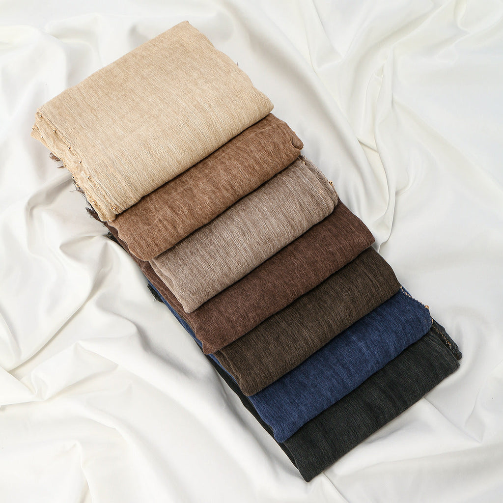 Cross-border Arrival Rayon Crinkle Chain-pattern Fringed Long Scarf