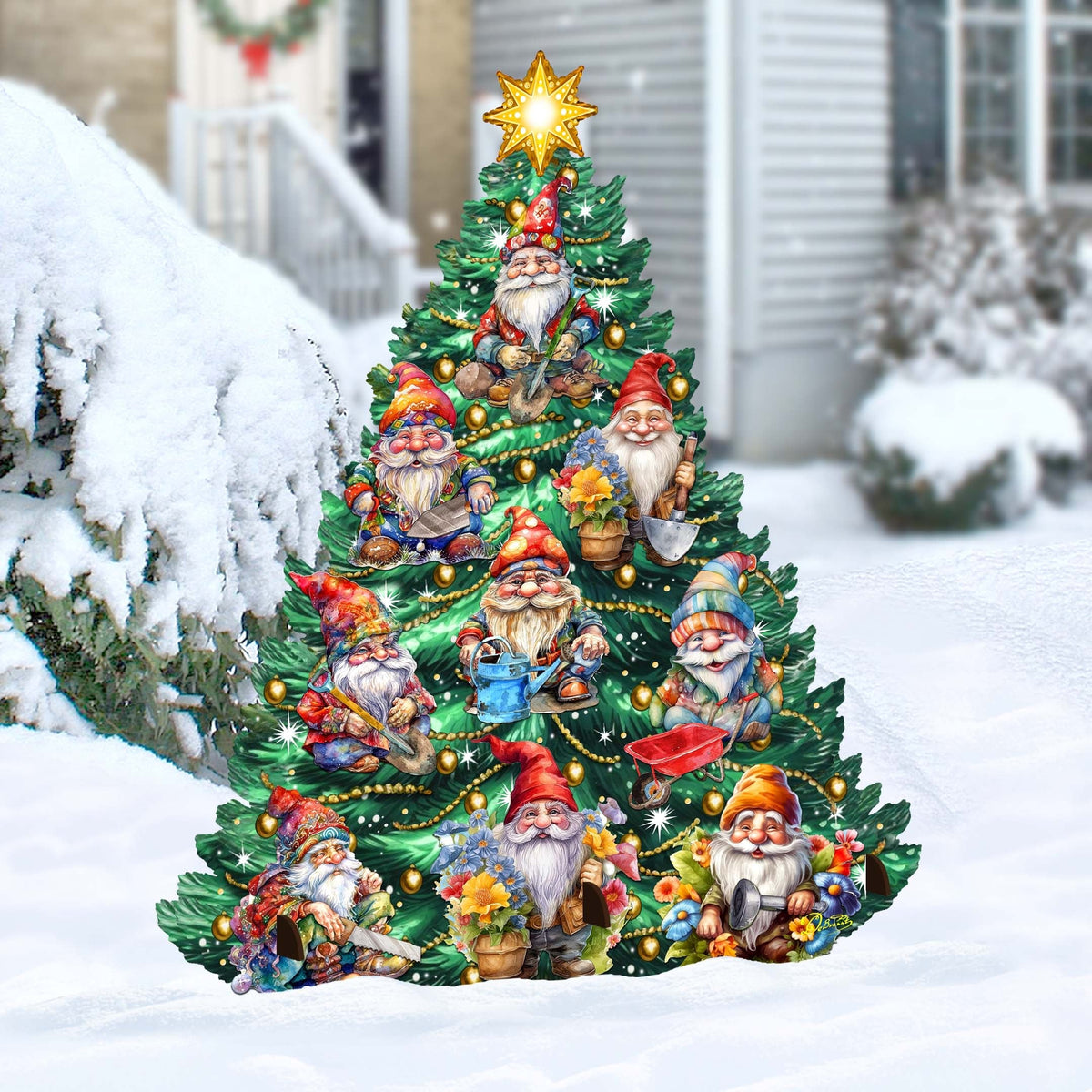 Gnomes-Themed Christmas Tree Outdoor Indoor Decor Wooden Christmas Decoration by G. Debrekht Christmas Decor - 8191512F