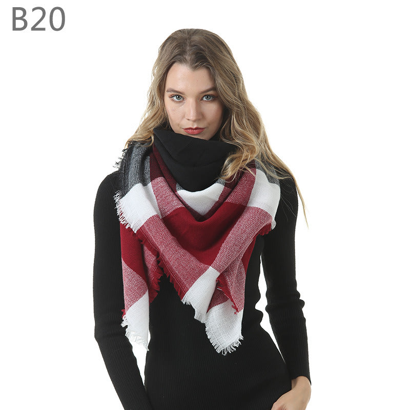 Plaid-print Versatile Neck Scarf Shawl