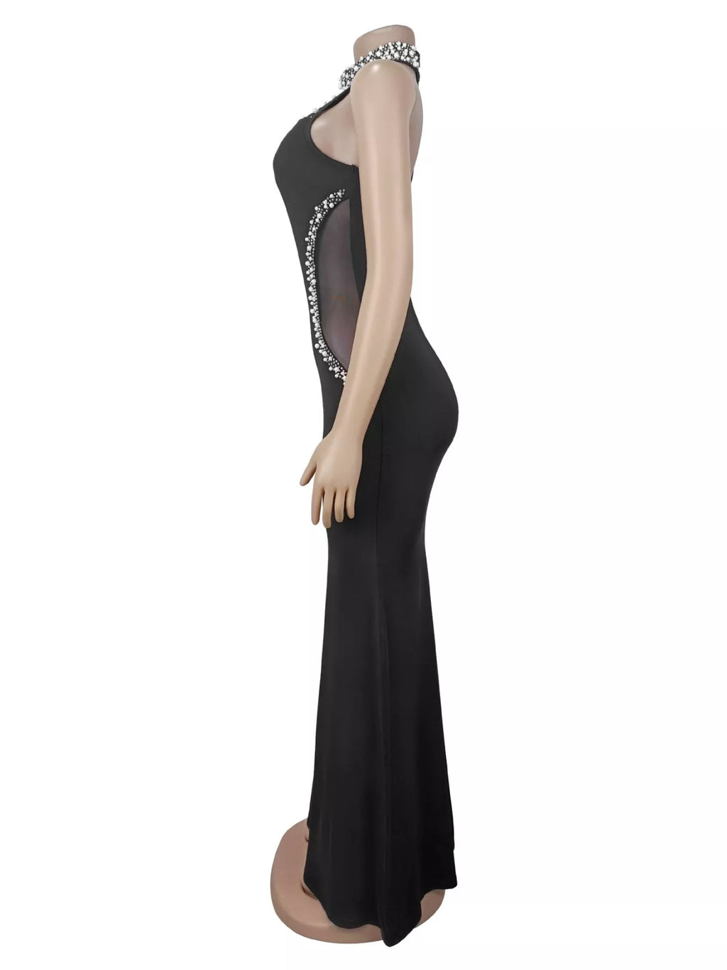 Pearl Detail Rhinestone Sleeveless Maxi Dress