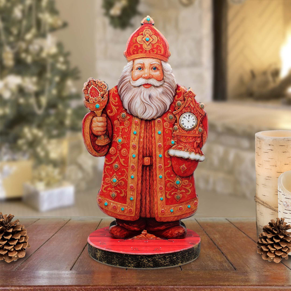 Santas Celebration Limited Edition Wooden Figurine by G. Debrekht - Christmas Centerpiece Snowman Decor - 89320