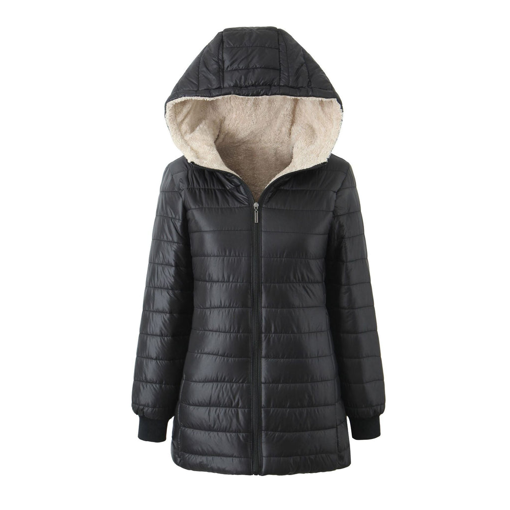 Womens Warm Hooded Fleece-lined Coat