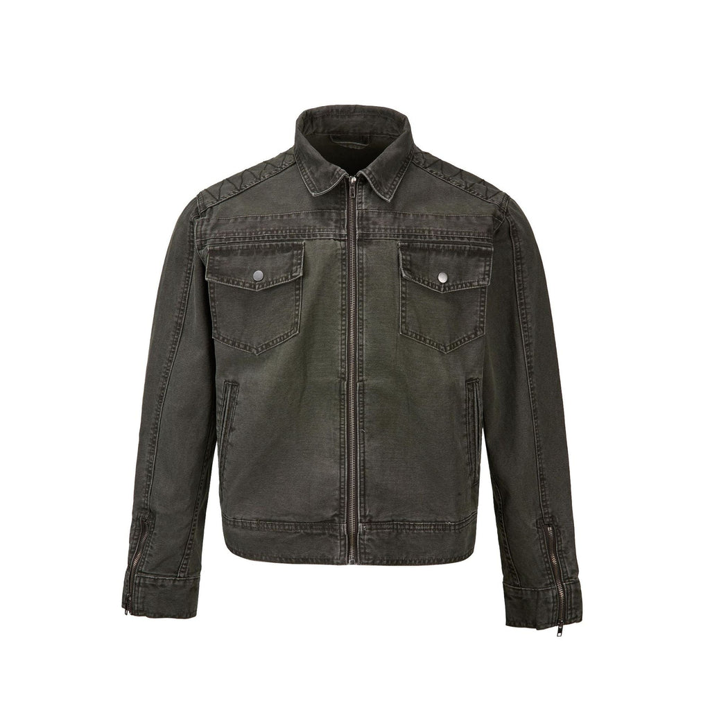 Retro Short Zip-up Washed Workwear Jacket