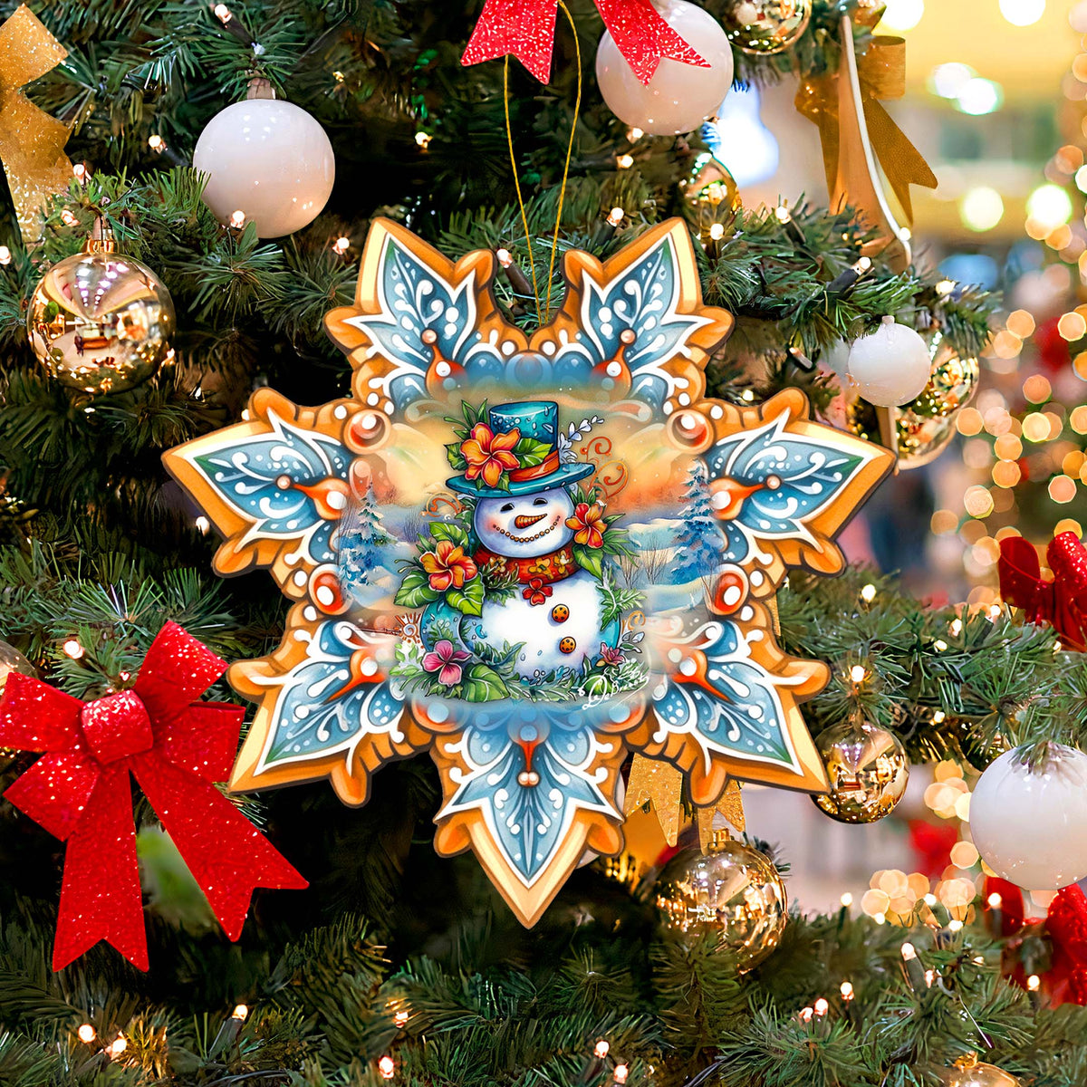Snowman Snowflake Large Wooden Ornament by G. Debrekht - Christmas Santa Snowman Décor - 8688425M