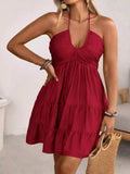 Halter Neck Tiered Ruffle Hem Mini Dress
