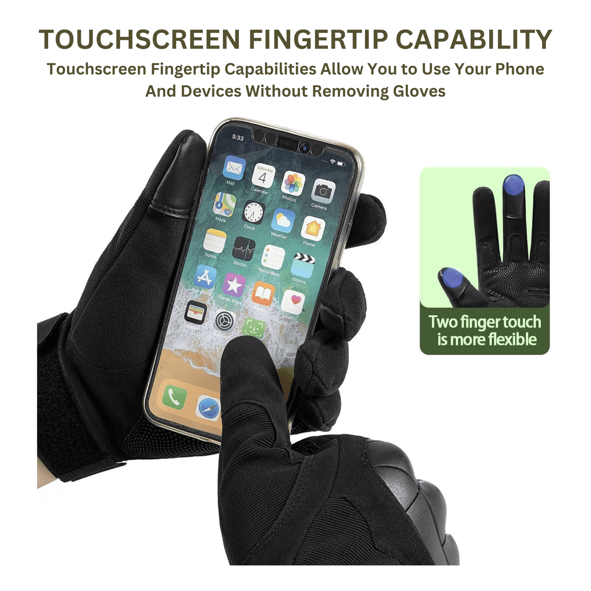 JupiterGear Tactical Military Airsoft Gloves for Outdoor Sports, Paintball, and Motorcycling with Touchscreen Fingertip Capability