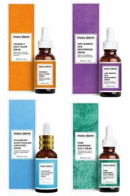 Maruderm 4-Piece Skincare Serum Set - Anti-Aging, Brightening, Hydrating - Vitamin C, Hyaluronic Acid, Salicylic Acid - Paraben & Perfume-Free