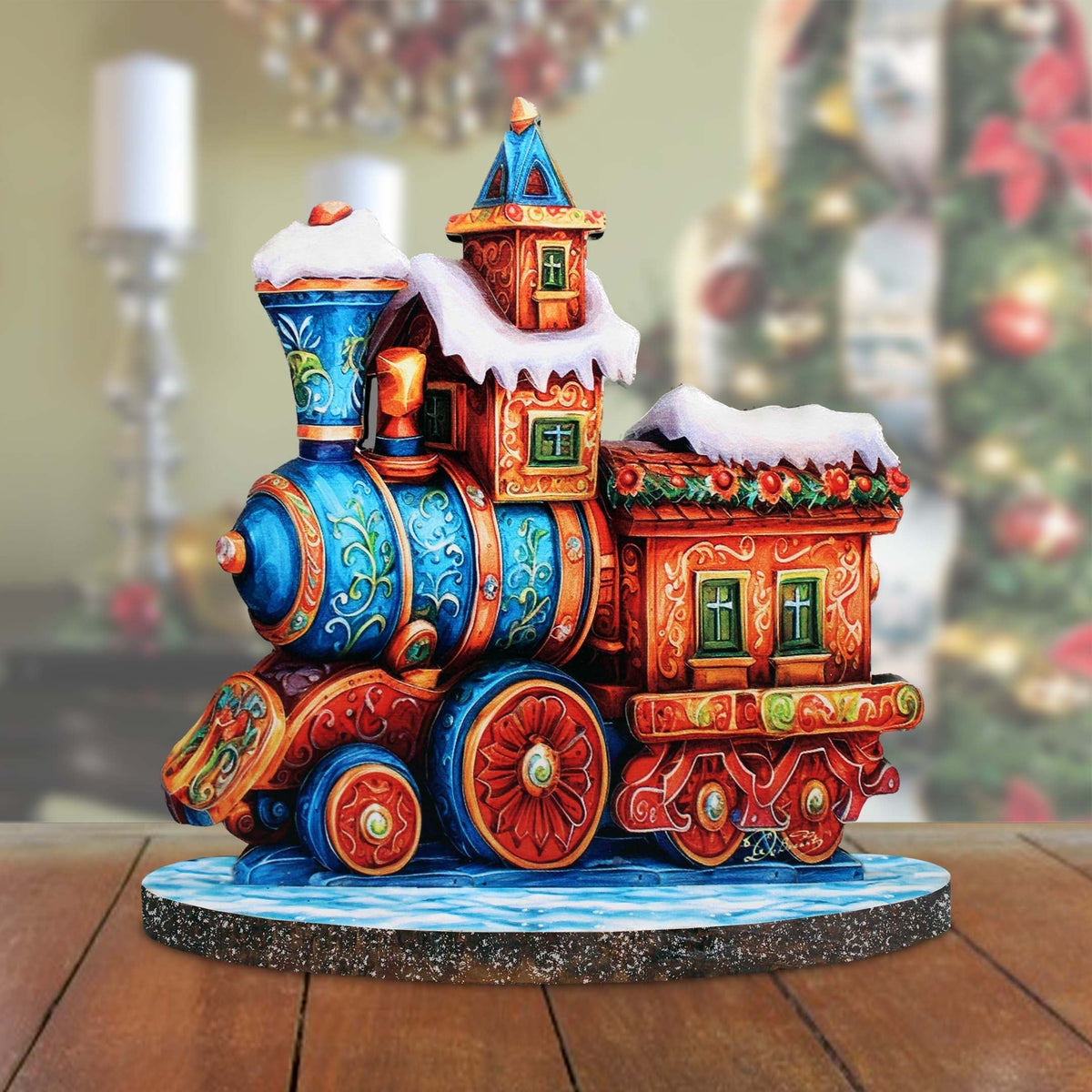 Winter Express Train Limited Edition Wooden Figurine by G. Debrekht - Centerpiece Christmas Decor - 89323