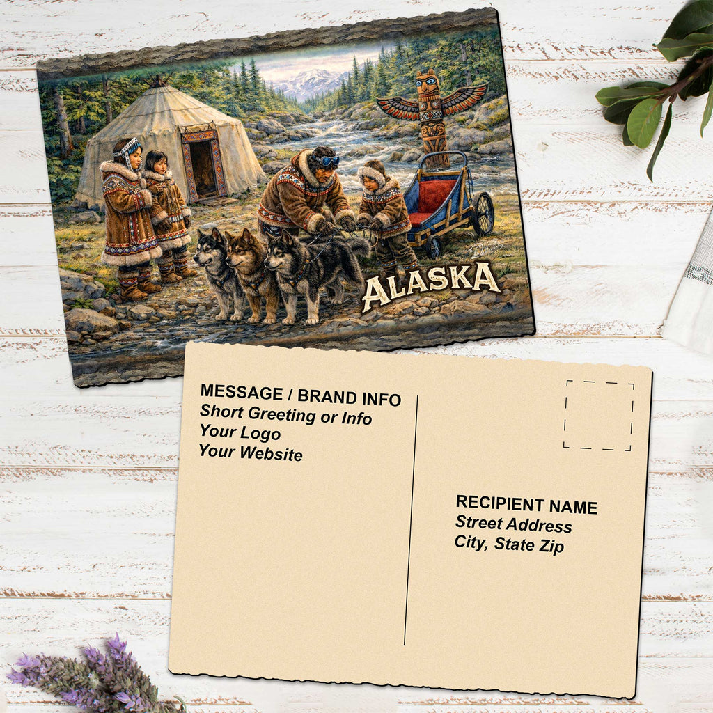 Arctic Village Dog Team Greeting Card by G. Debrekht - 97122GC