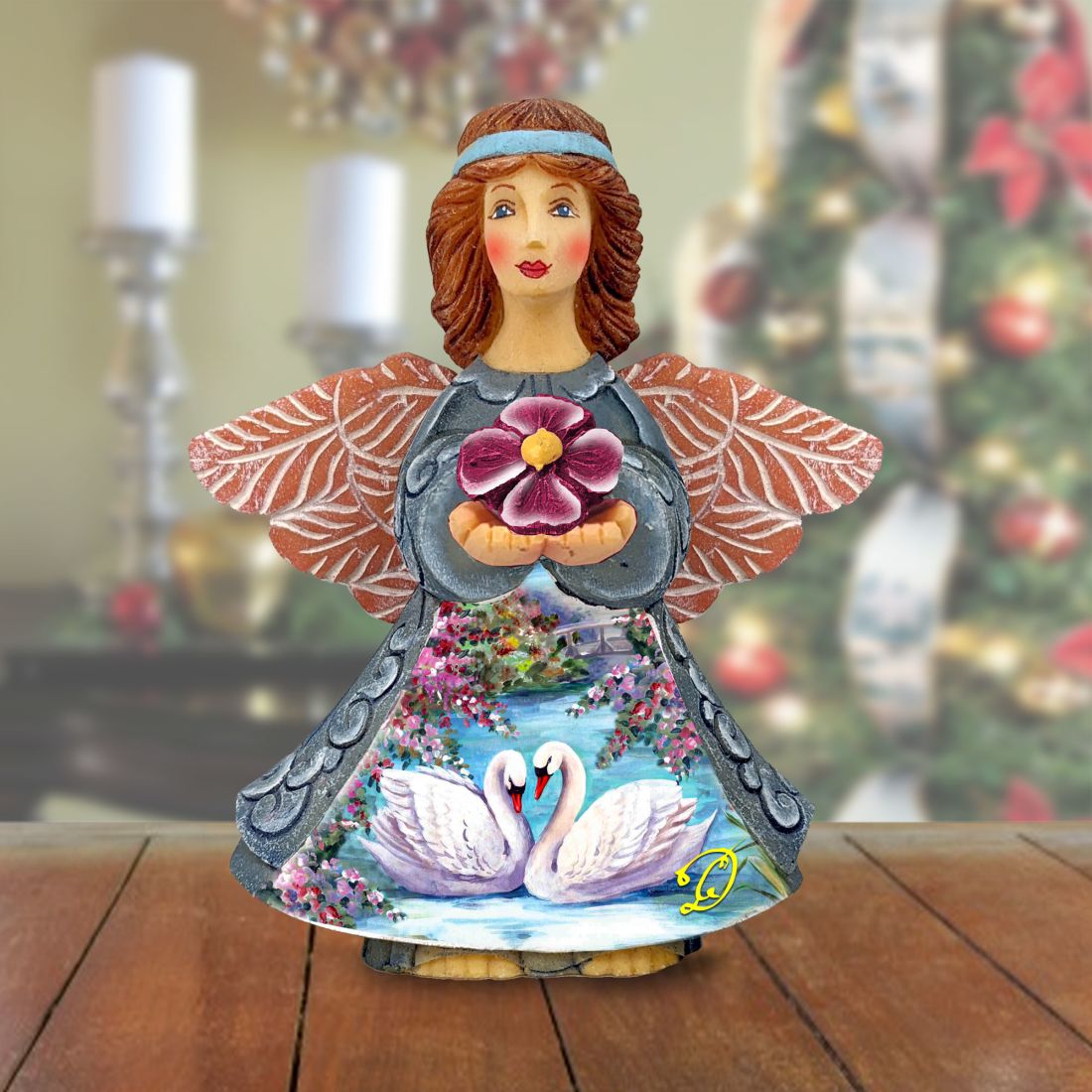 Swans Angel Handcrafted Christmas Figurine - G. DeBrekht - Nativity Holiday Decor - 516658
