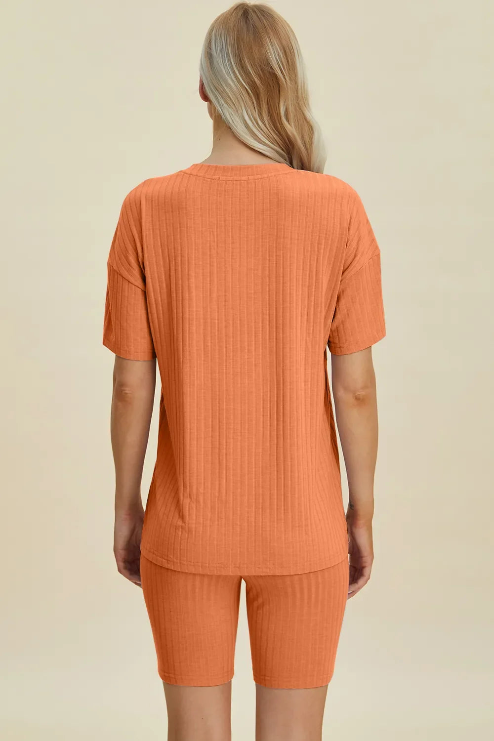 Ribbed V-Neck Short Sleeve Top and Shorts Set