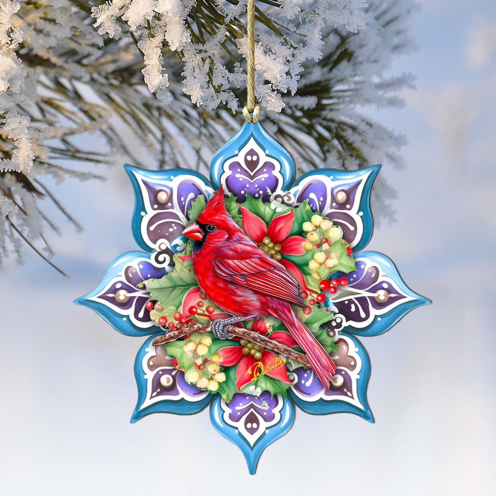Cardinal Snowflake Large Wooden Ornament by G. Debrekht - Nature Wildlife Decor - 8688411M