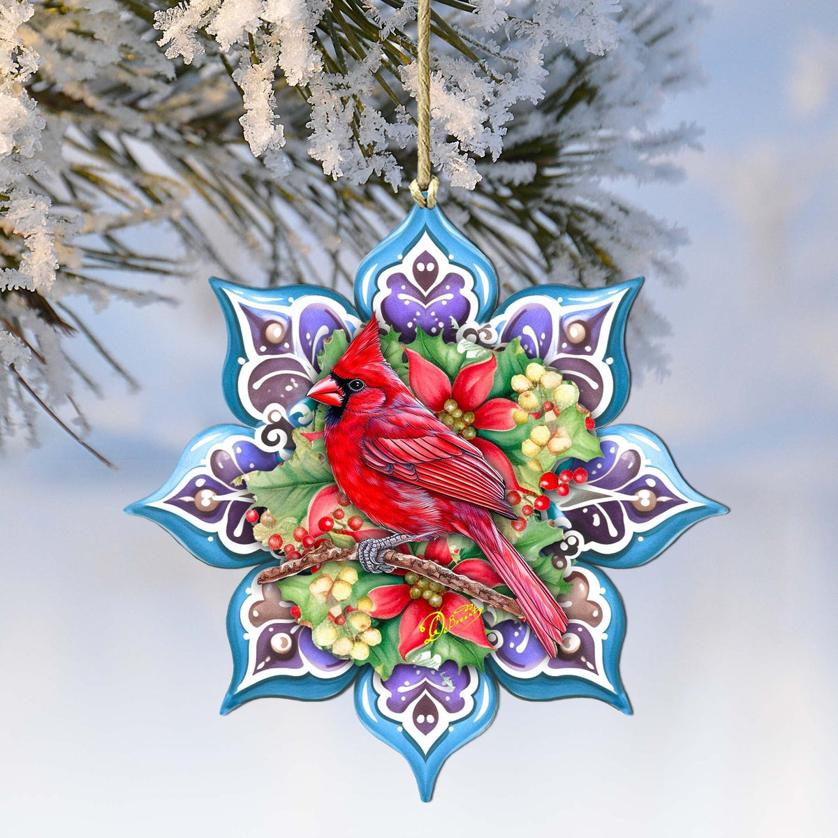 Cardinal Snowflake Large Wooden Ornament by G. Debrekht - Nature Wildlife Decor - 8688411M
