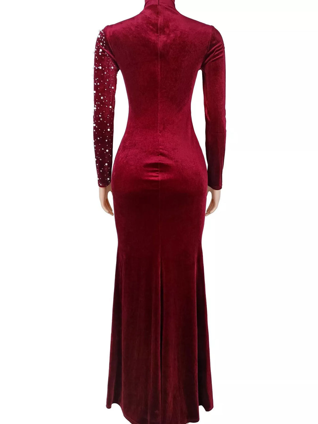 Rhinestone Embellished Velvet Mermaid Evening Maxi Dress