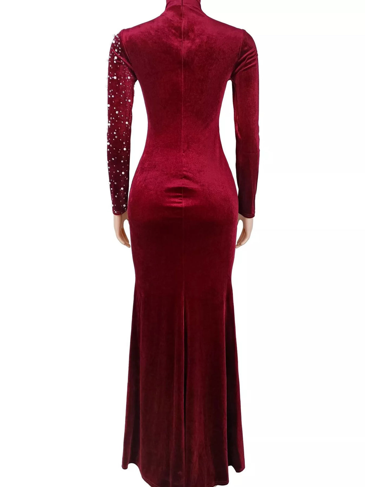 Rhinestone Embellished Velvet Mermaid Evening Maxi Dress