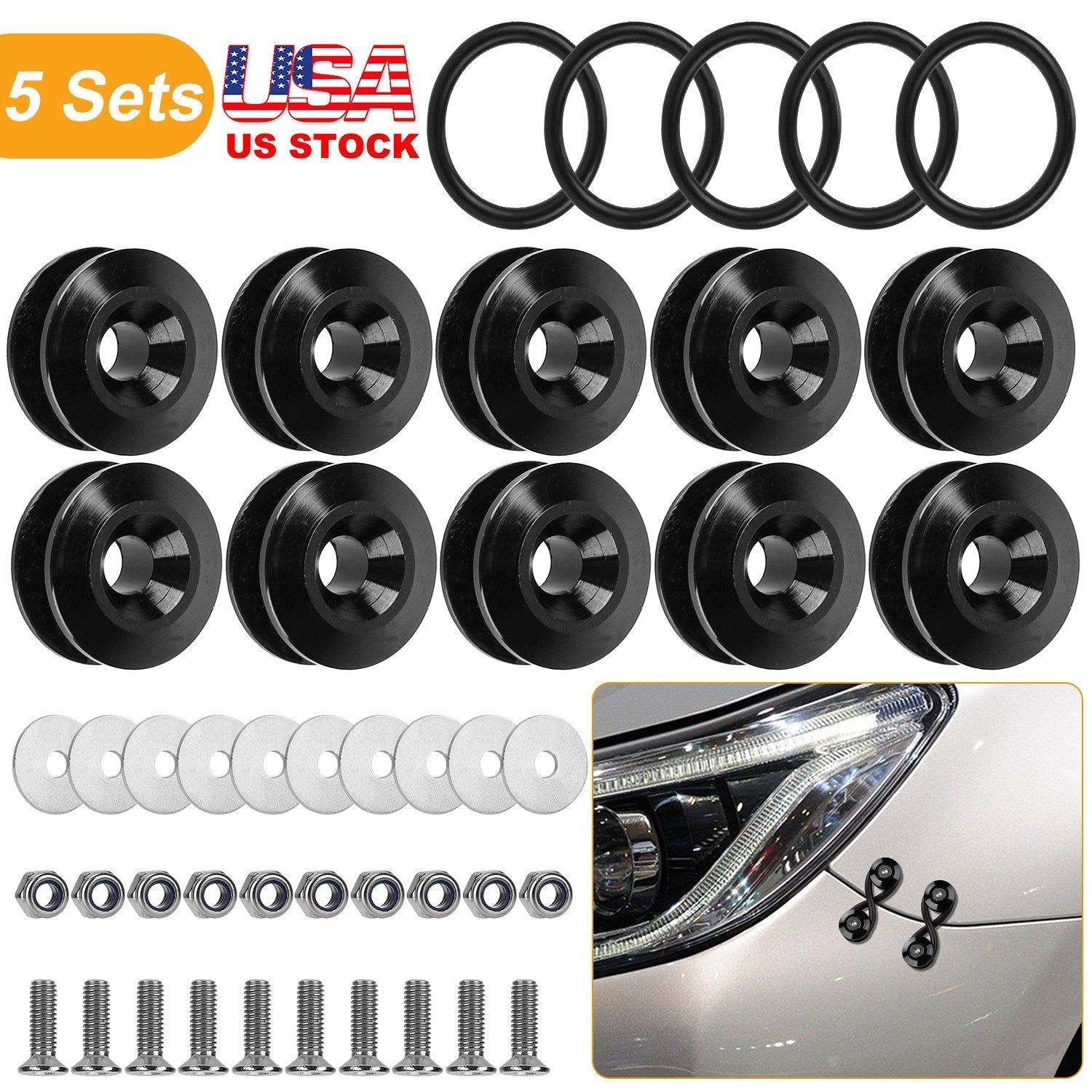 5Set Car Quick Release Bumper Fasteners Front Rear Bumper Holders Trunk Fender Hatch Lids Kit